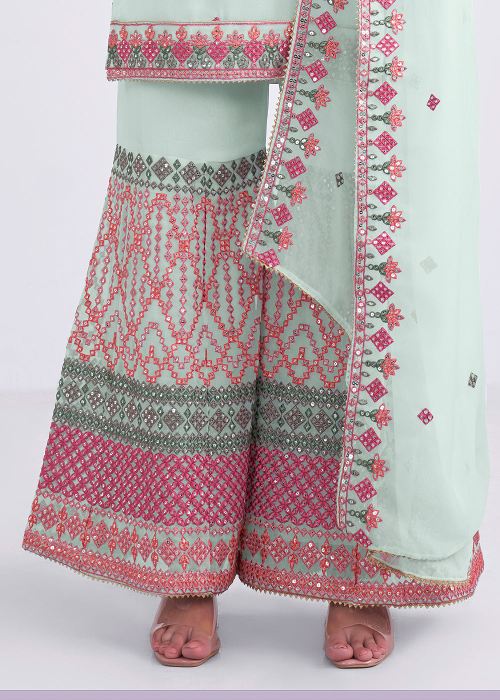 Arctic Blue Designer Georgette Embroidered Suit