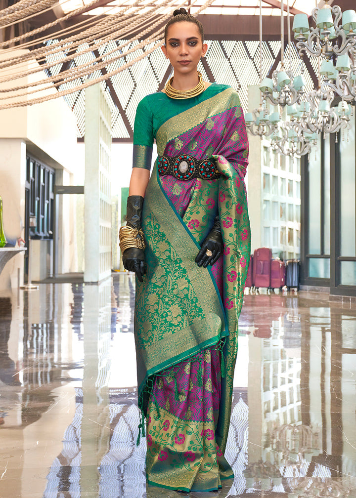 Purple & Green Zari Woven Banarasi Silk Saree