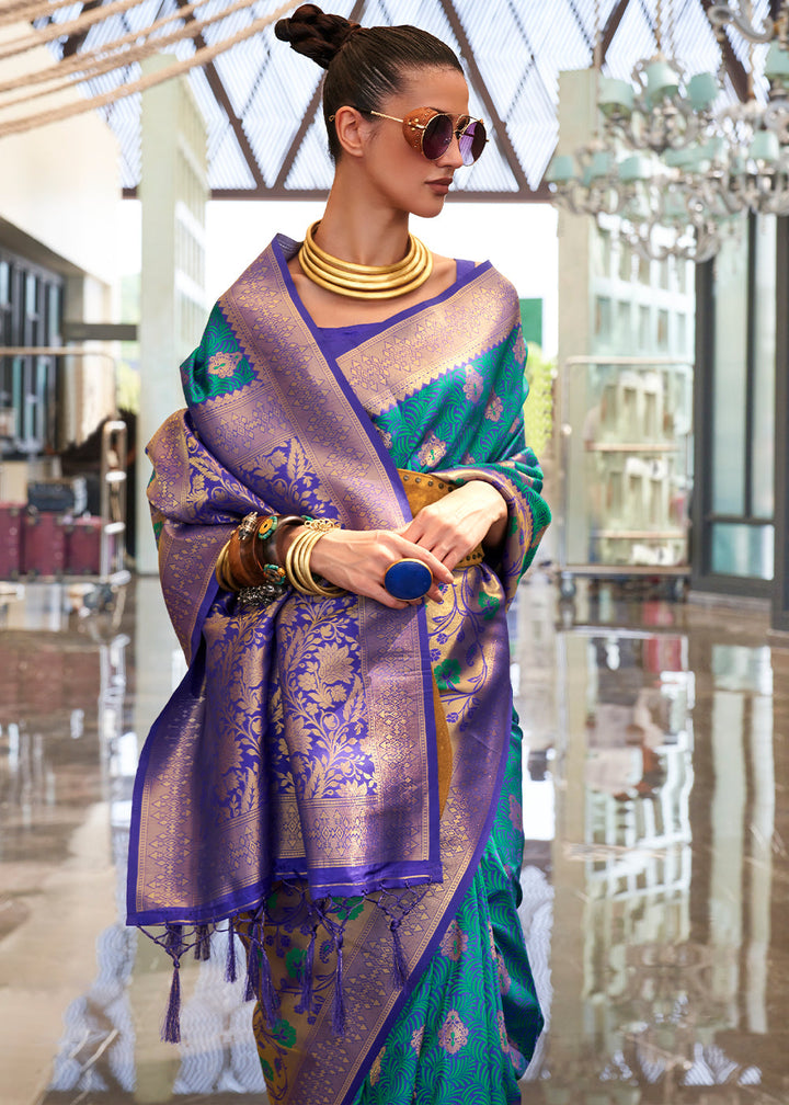 Cerulean Blue Zari Woven Banarasi Silk Saree