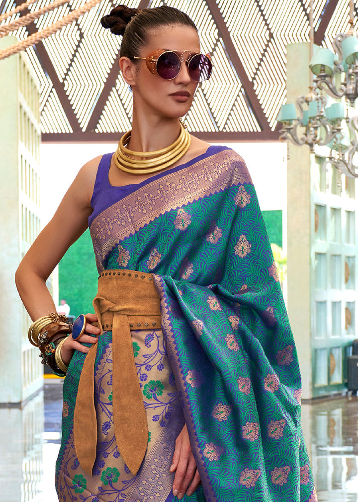 Cerulean Blue Zari Woven Banarasi Silk Saree