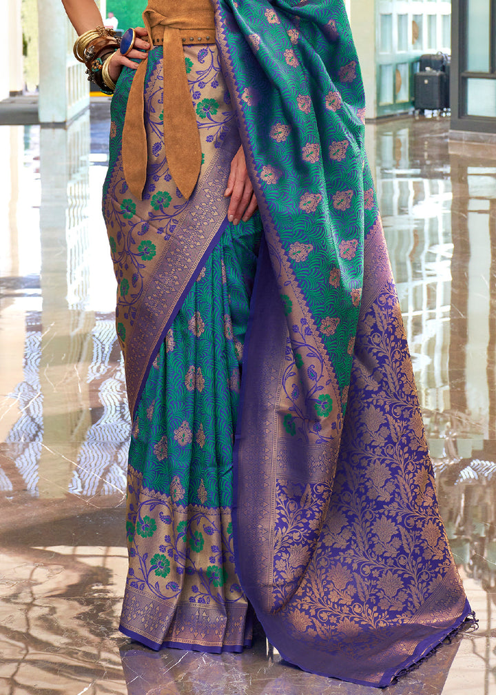 Cerulean Blue Zari Woven Banarasi Silk Saree