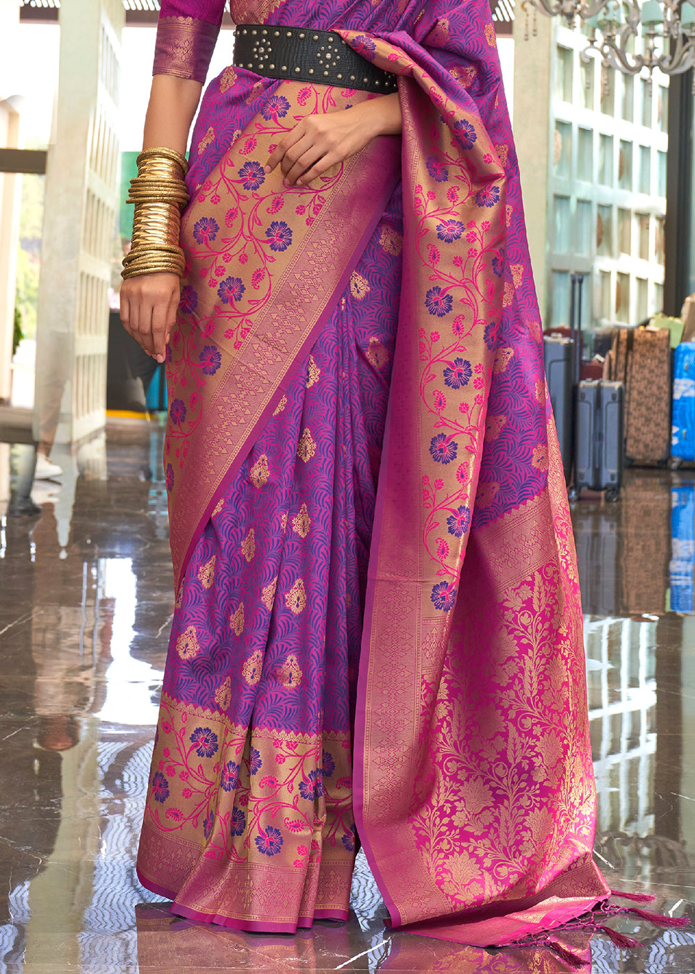 French Purple Zari Woven Banarasi Silk Saree