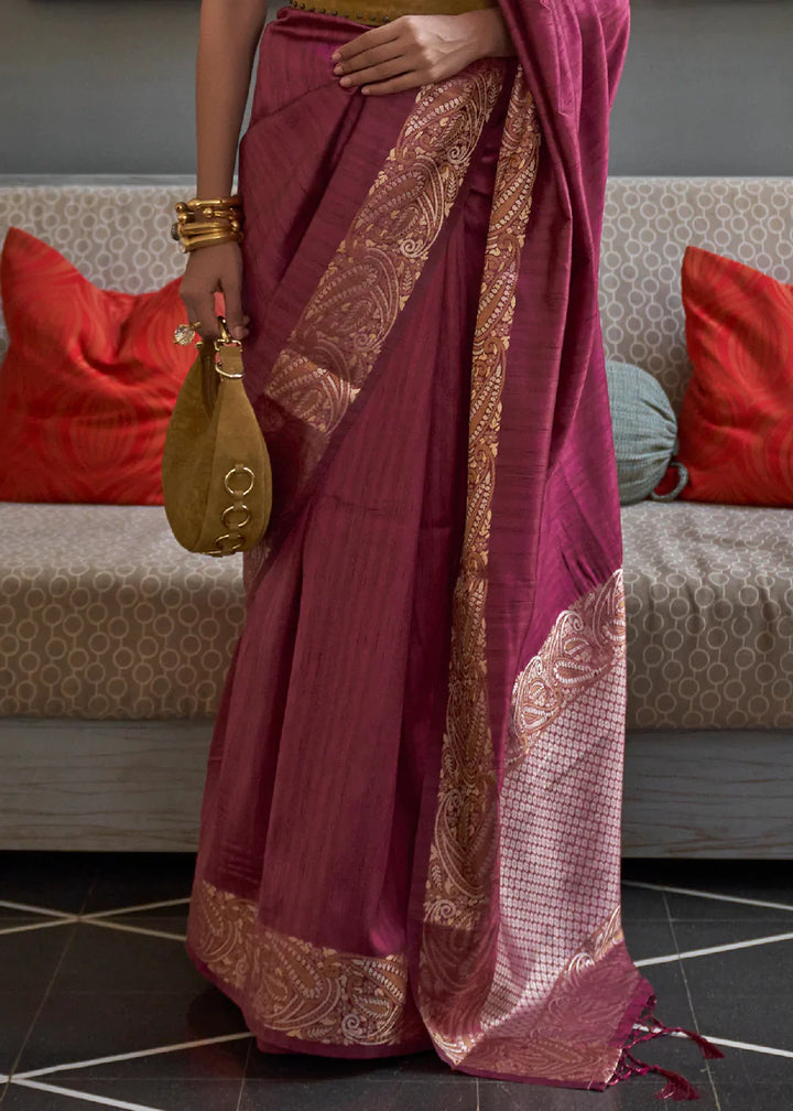 Radiant Orchid Purple Copper Zari Handloom Weaving Tussar Silk Saree