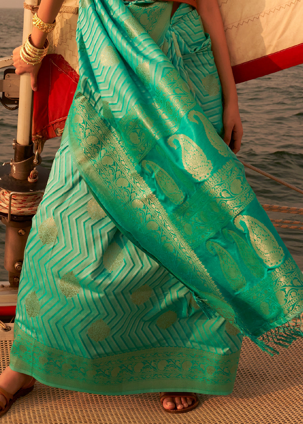 Shades Of Green Two Tone Designer Satin Silk Saree