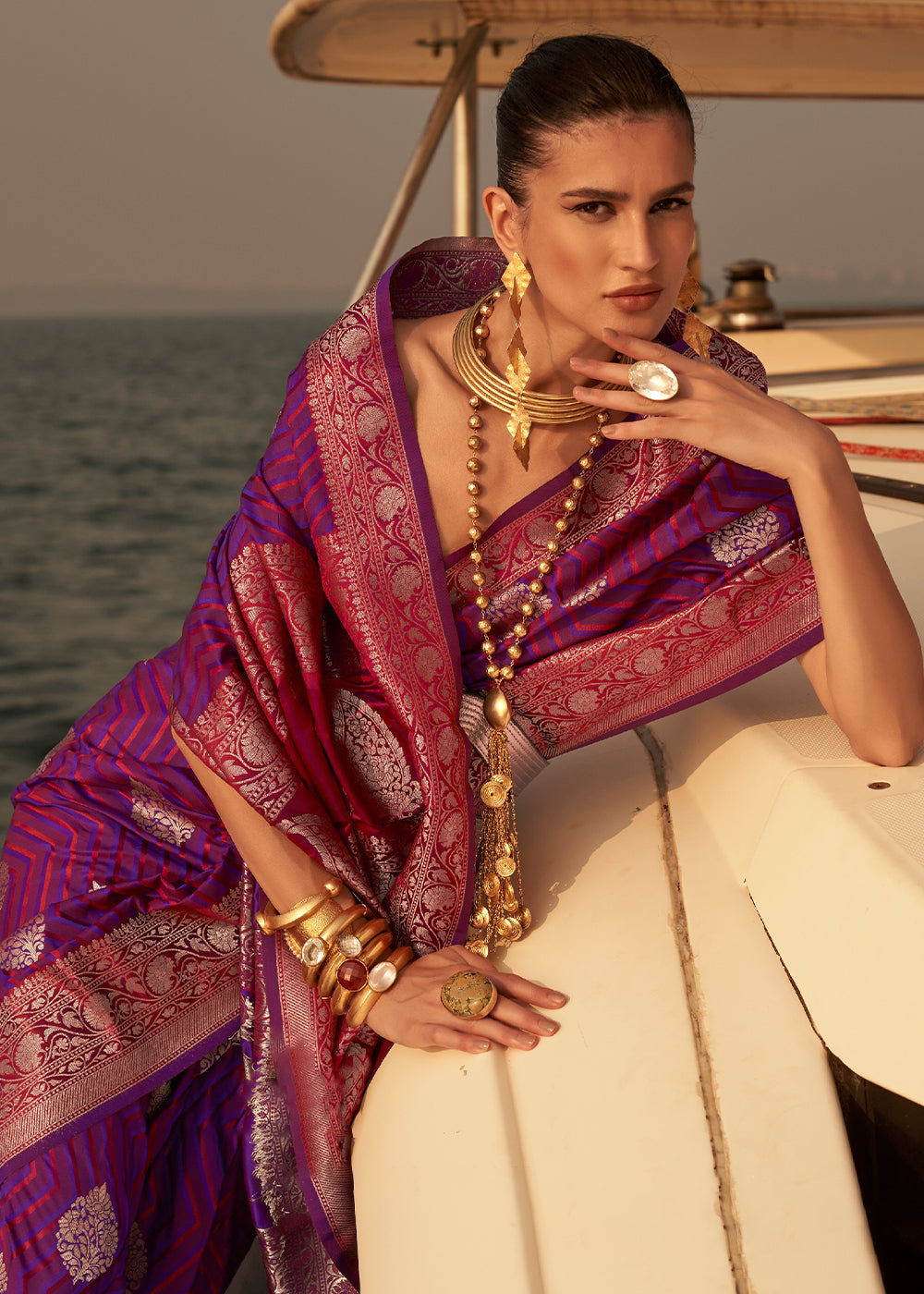 Lollipop Purple Two Tone Designer Satin Silk Saree