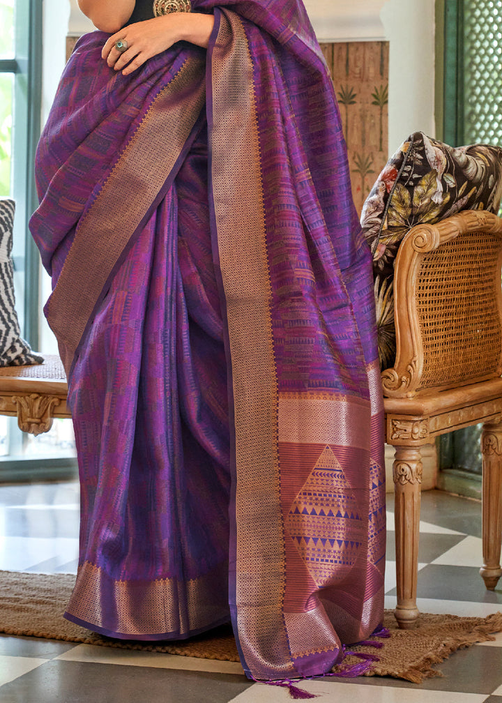 Indigo Purple Two Tone Handloom Weaving Organza Silk Saree : Top Pick