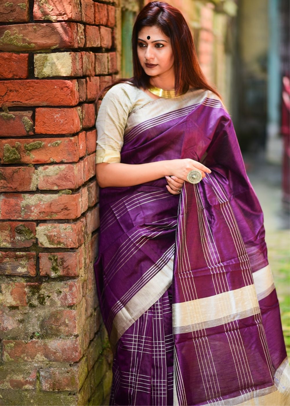 Irish Purple Designer Raw Silk Saree