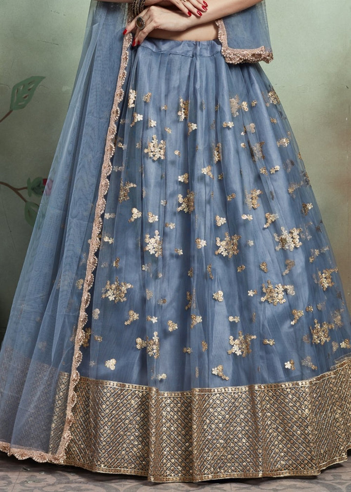 Pewter Grey Designer Soft Net Lehenga Choli with Sequins & Zari work