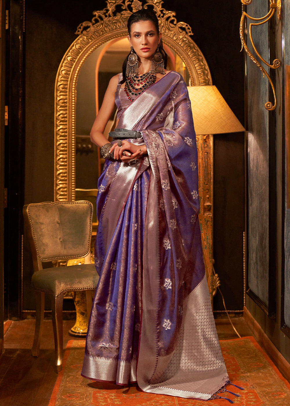 Electric Purple Two Tone Handloom Woven Organza Silk Saree