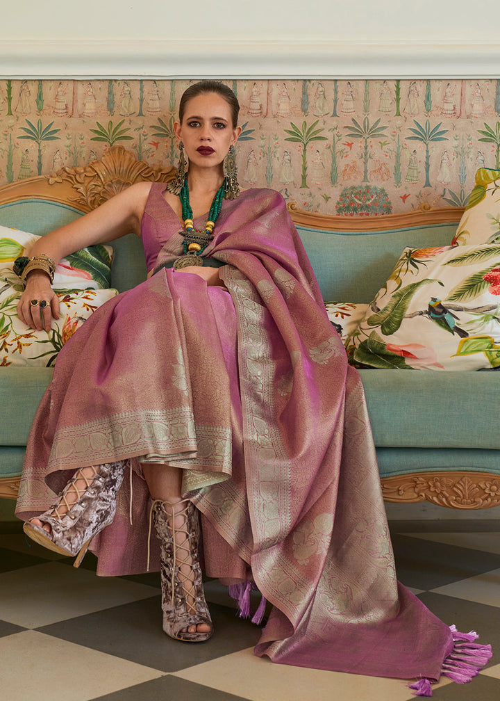 Lilac Purple Woven Satin Tissue Silk Saree