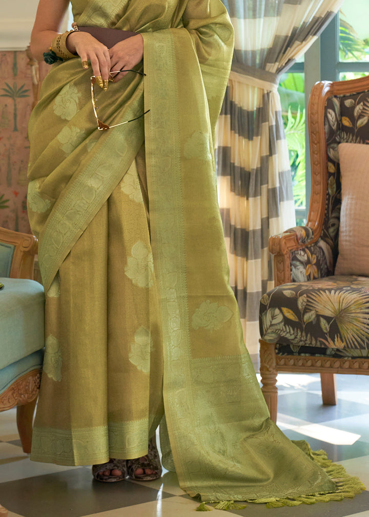 Shades Of Green Woven Satin Tissue Silk Saree