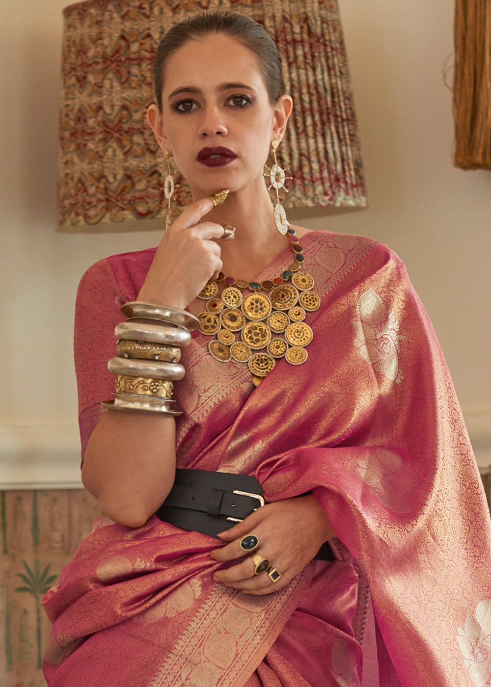 Shades Of Pink Woven Satin Tissue Silk Saree