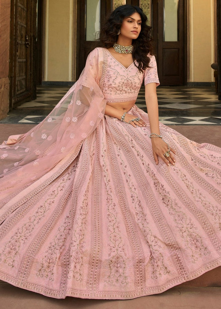 Baby Pink Organza Lehenga with Zari,Thread & Sequins work