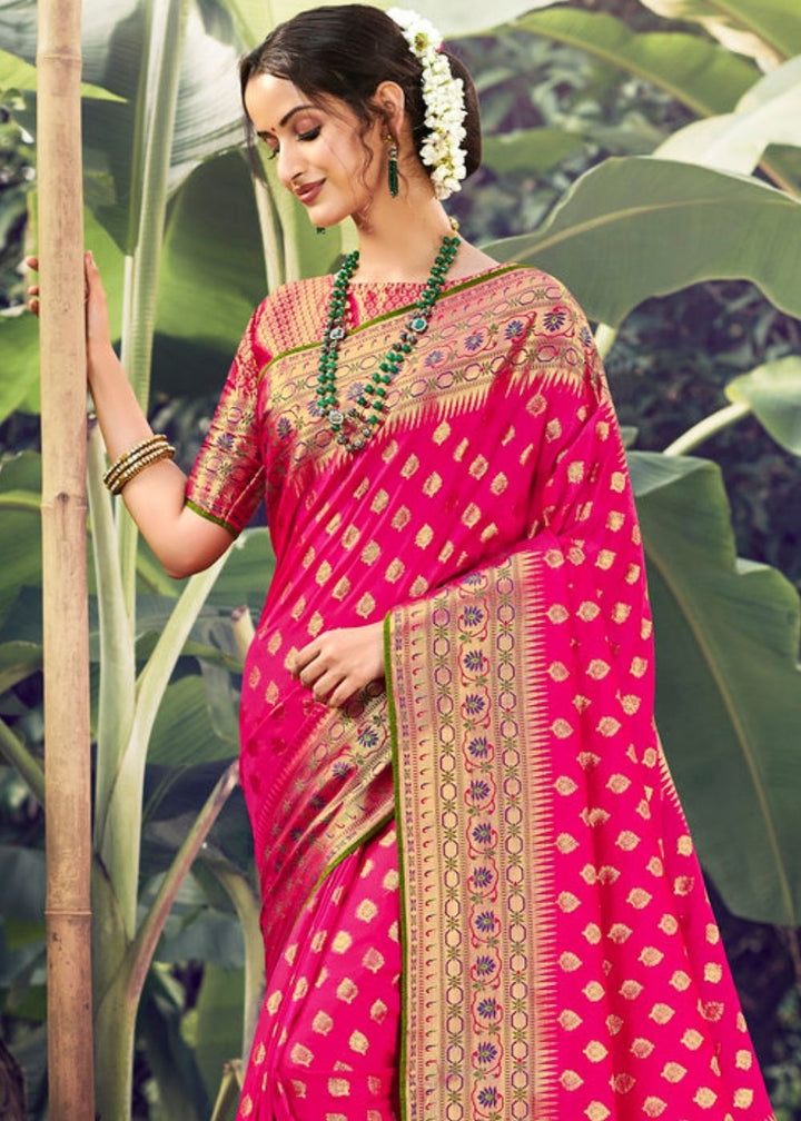 Ruby Pink Zari Woven Banarasi Silk Saree