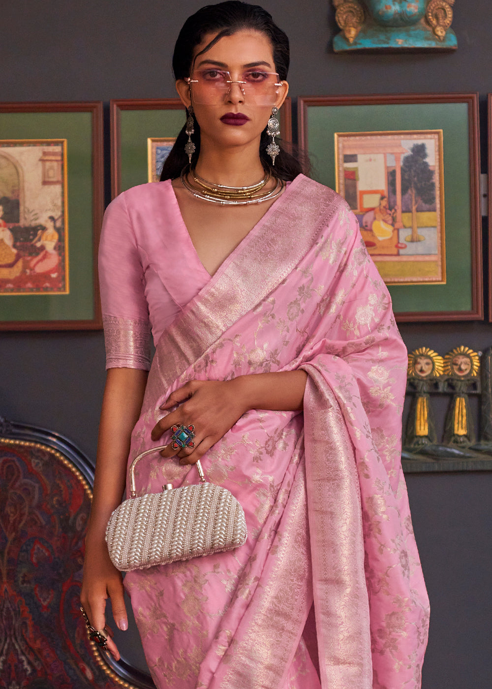 Persian Pink Zari Woven Banarasi Katan Silk Saree