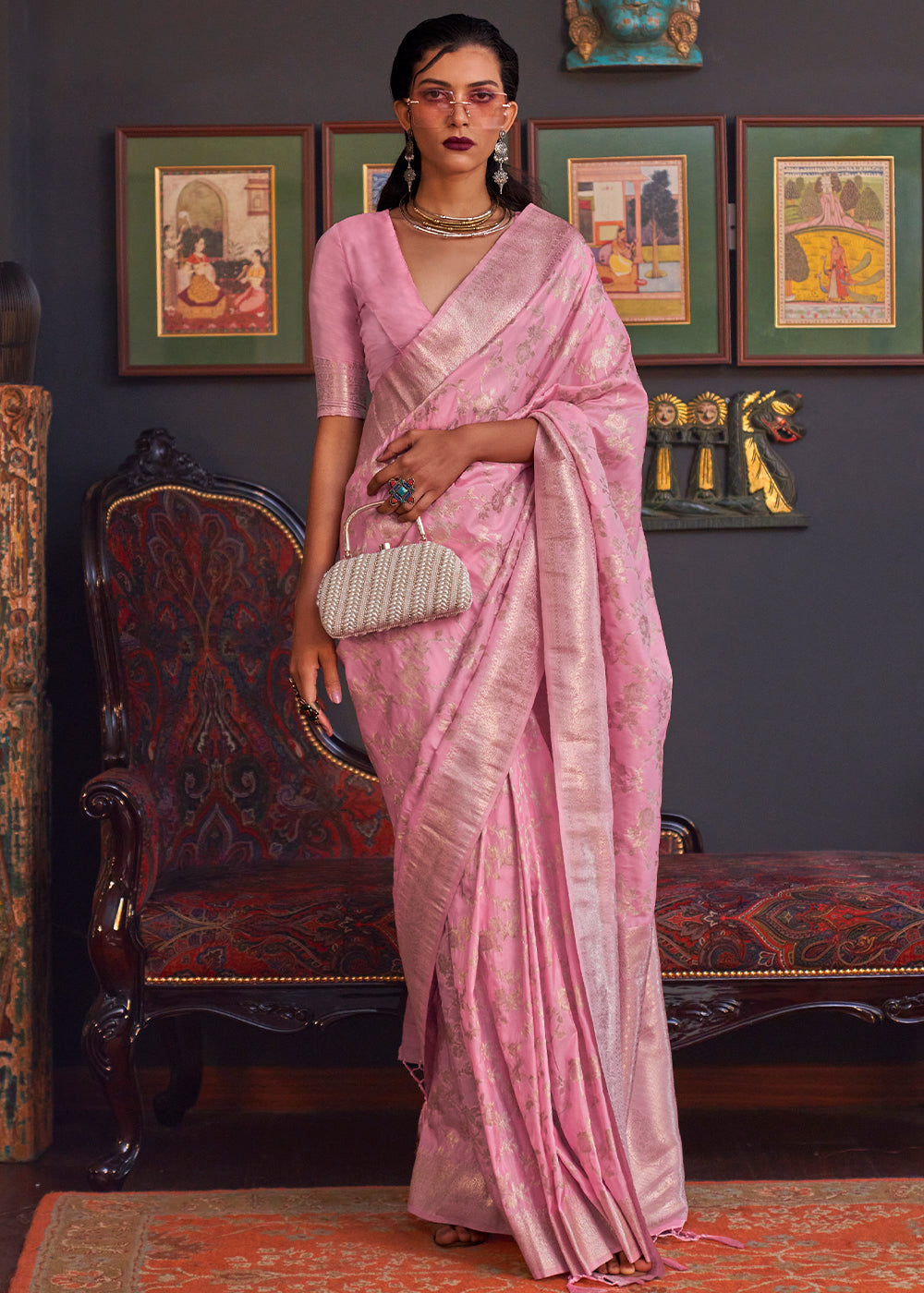 Persian Pink Zari Woven Banarasi Katan Silk Saree