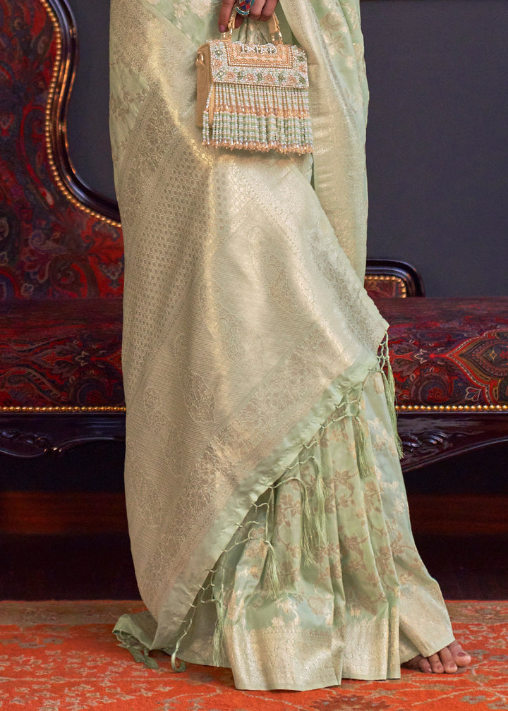 Pastel Green Zari Woven Banarasi Katan Silk Saree