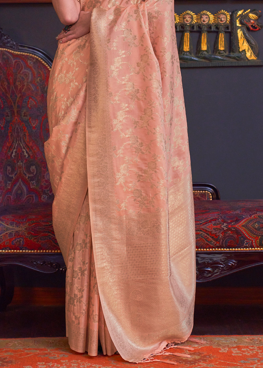 Peach Pink Zari Woven Banarasi Katan Silk Saree