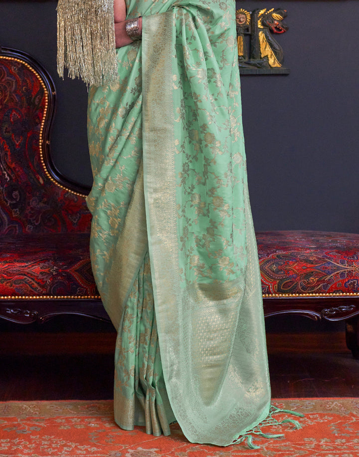 Mint Green Zari Woven Banarasi Katan Silk Saree