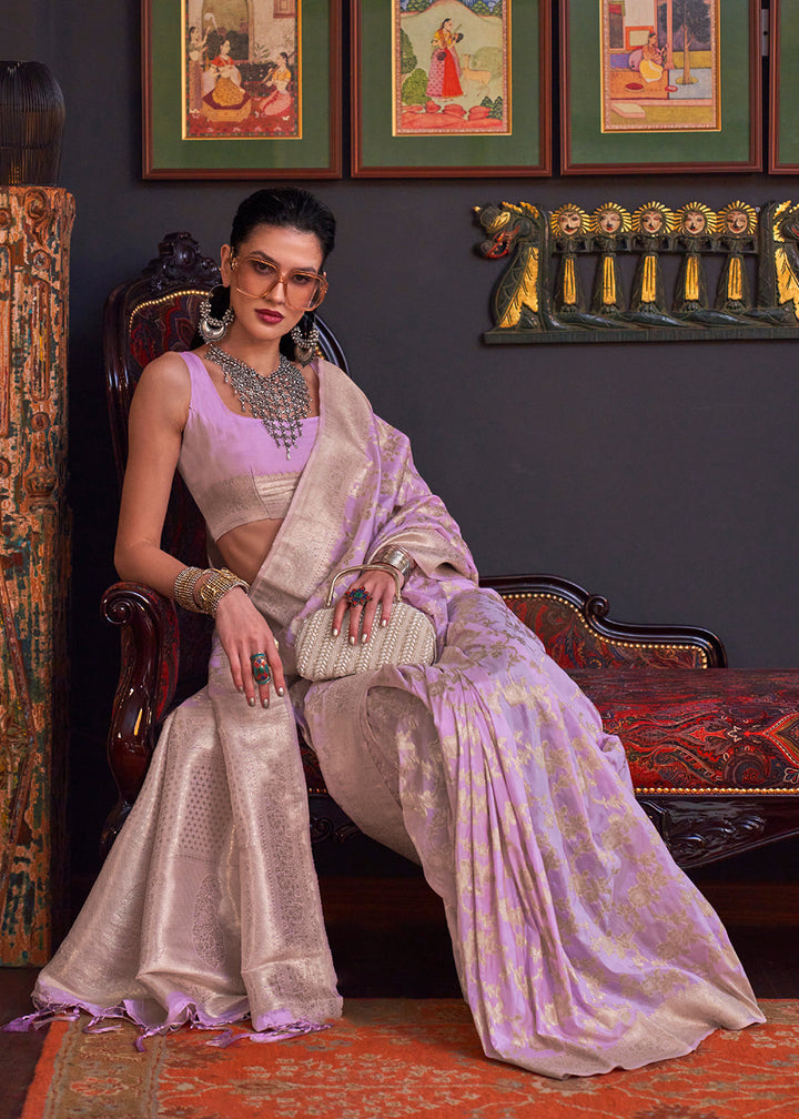 Helio Purple Zari Woven Banarasi Katan Silk Saree