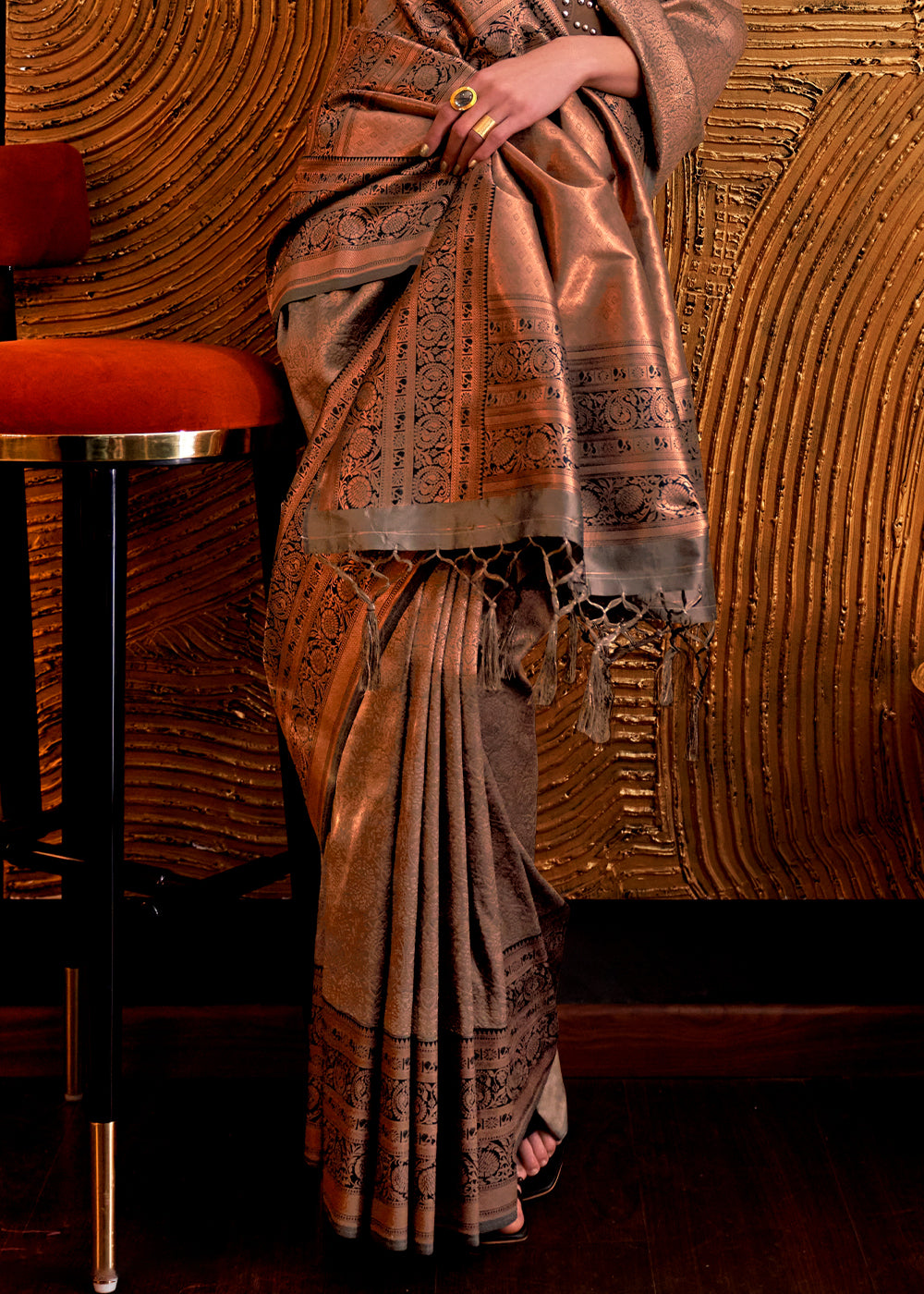 Metallic Brown Handloom Woven Designer Silk Saree