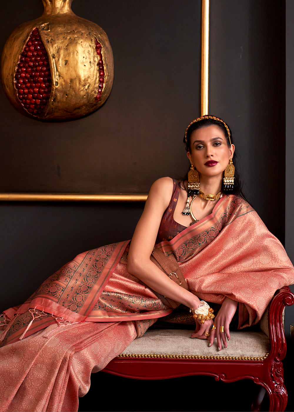 Coral Orange Handloom Woven Designer Silk Saree