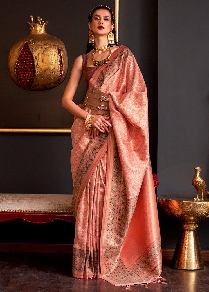 Coral Orange Handloom Woven Designer Silk Saree