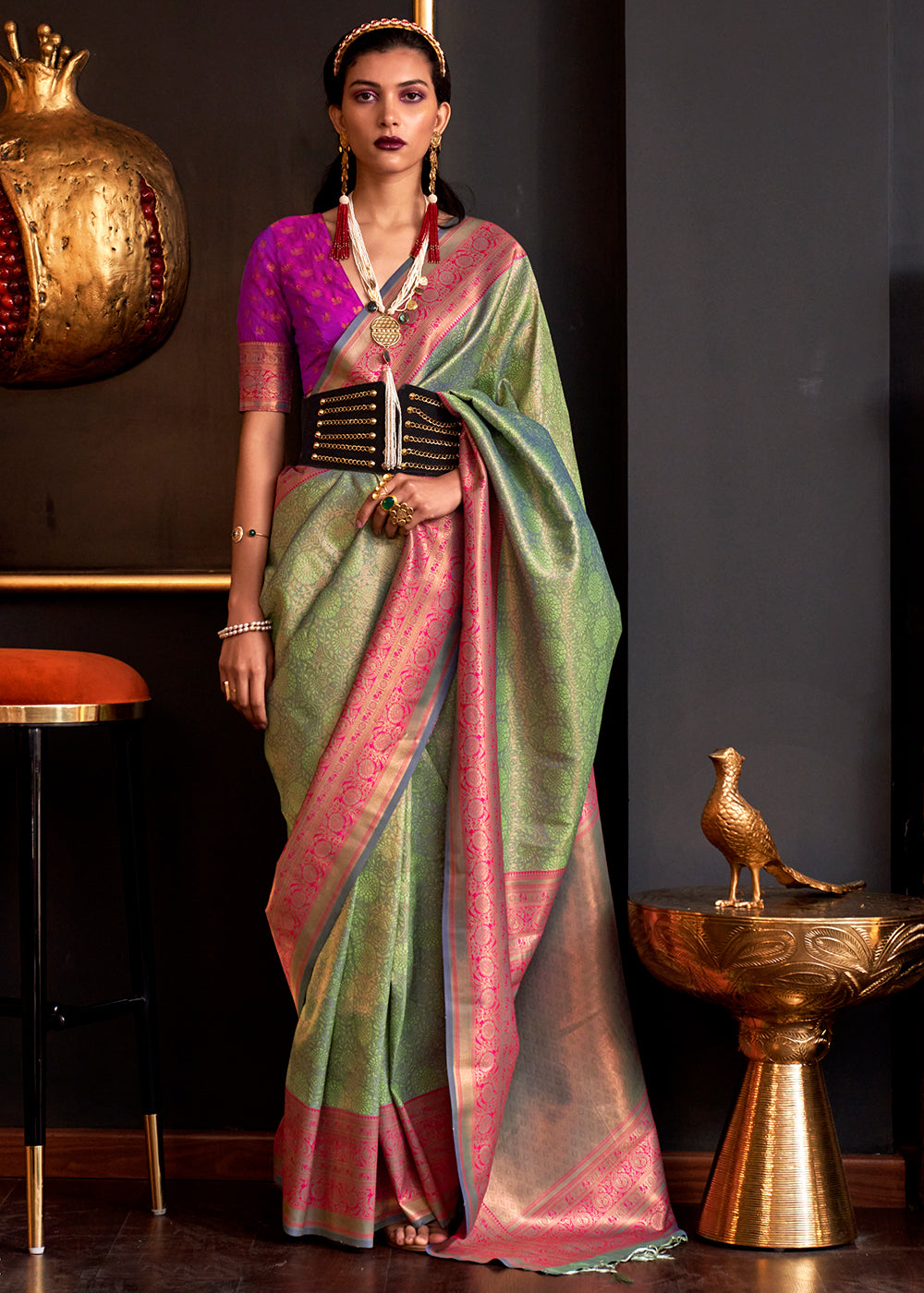 Pastel Green Handloom Woven Designer Silk Saree