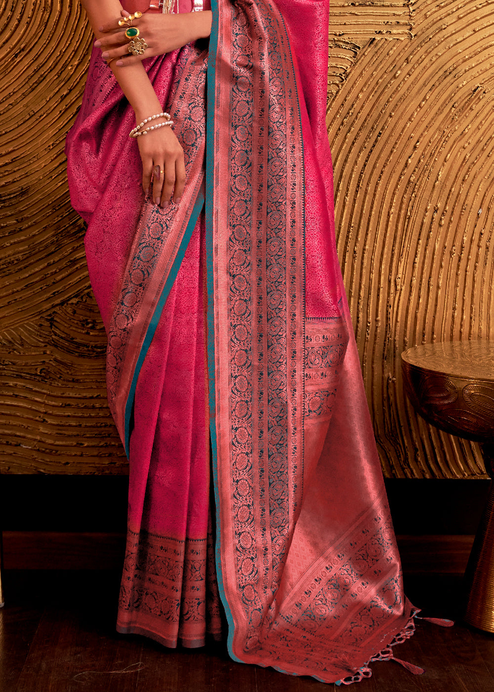 Hot Pink Handloom Woven Designer Silk Saree