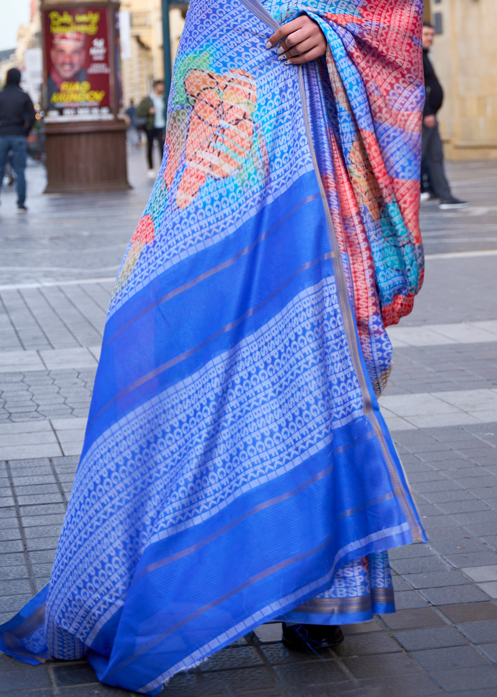 Shades Of Blue Digital Printed Poly Viscose Saree