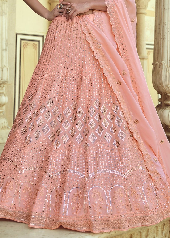 Rose Pink Georgette Lehenga Choli with Sequins & Thread work