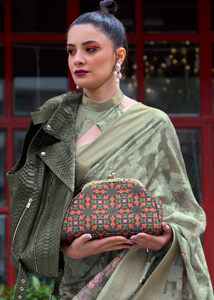 Sage Green Printed Soft Silk Saree