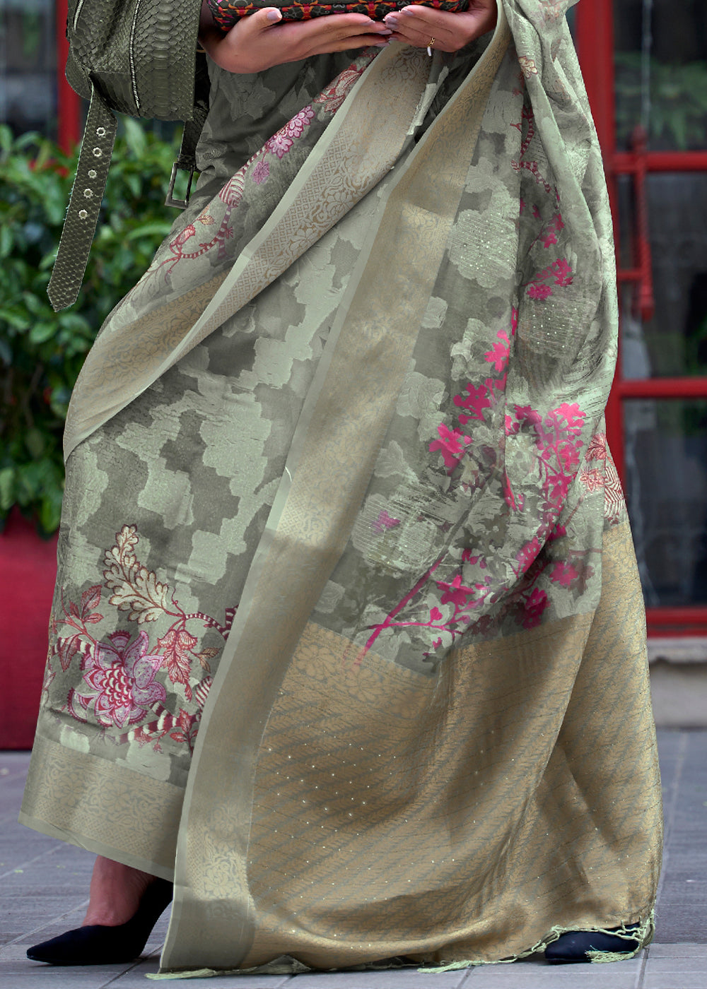 Sage Green Printed Soft Silk Saree