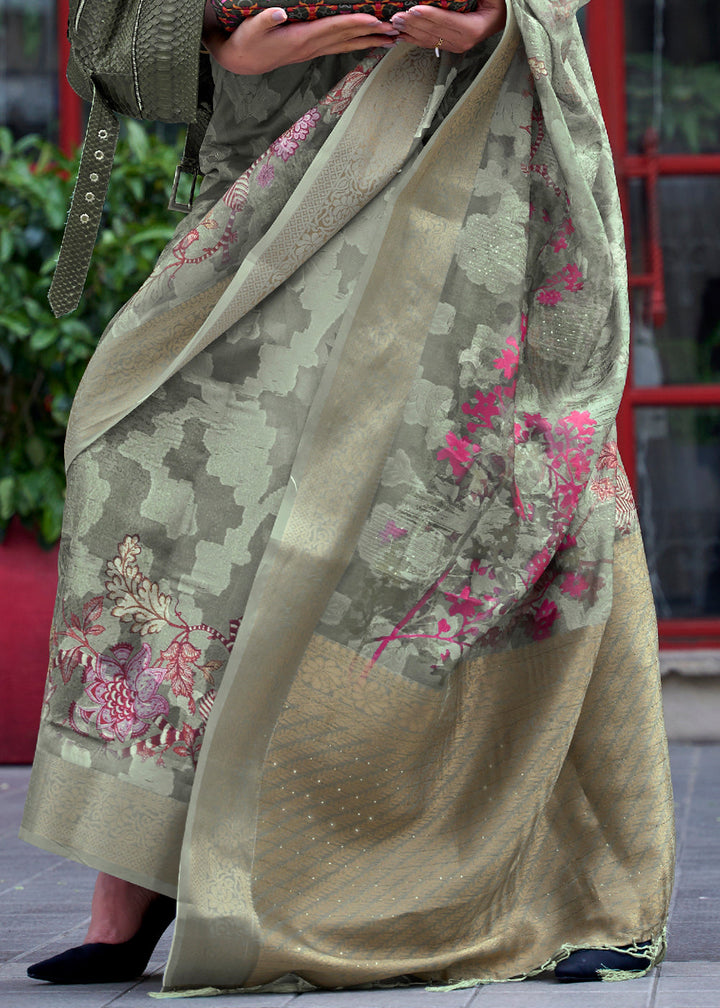 Sage Green Printed Soft Silk Saree