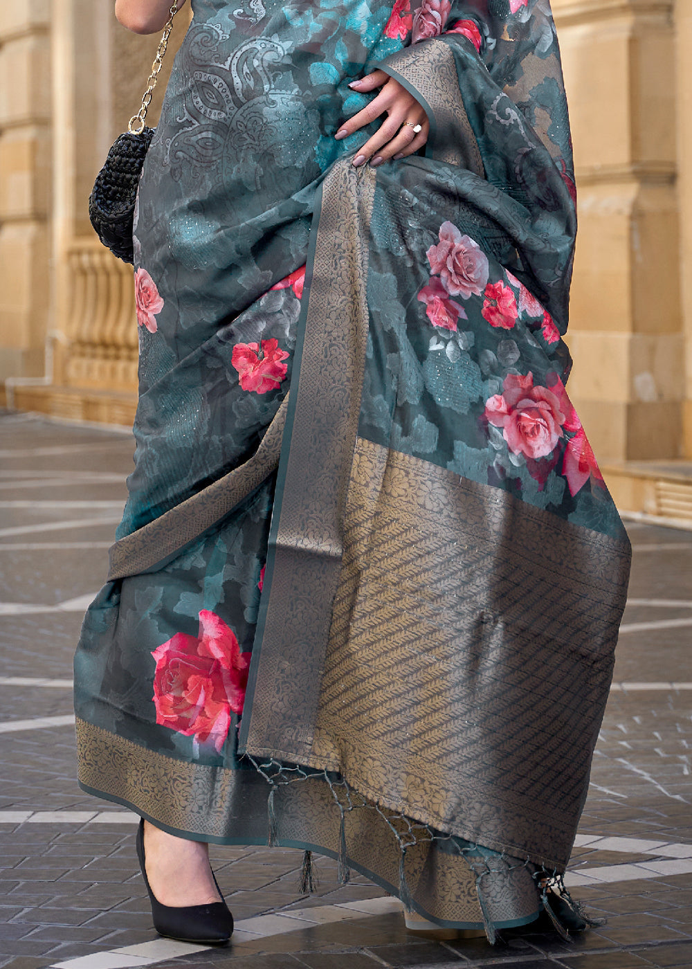 Dark Blue Printed Soft Silk Saree