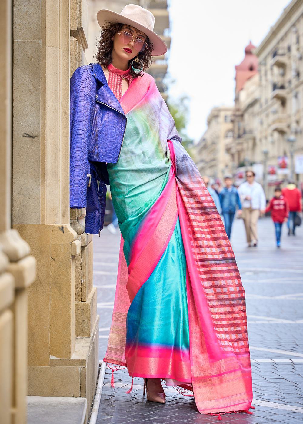 Multi Colored Digital Floral Printed Silk Saree