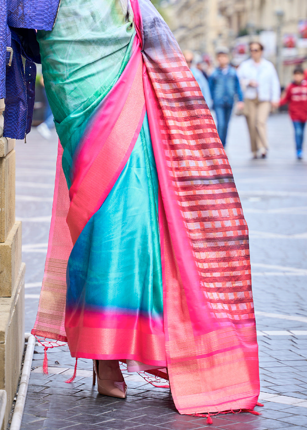 Multi Colored Digital Floral Printed Silk Saree