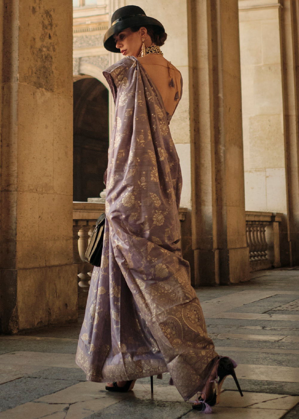 Palatinate Purple Gota Zari Handloom Weaving Silk Saree