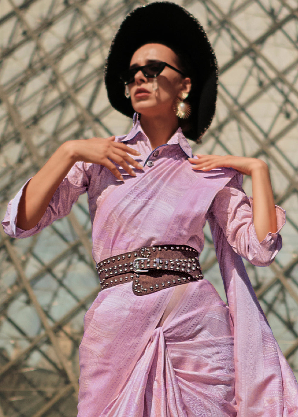 Lilac Purple Woven Satin Silk Saree