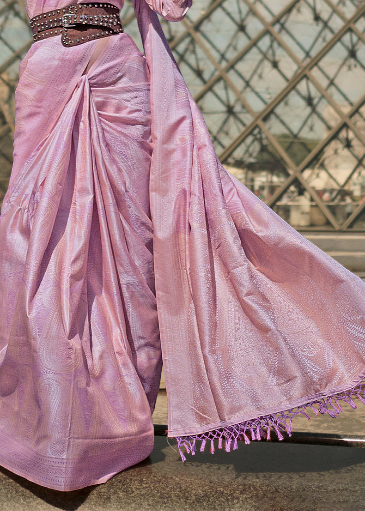 Lilac Purple Woven Satin Silk Saree