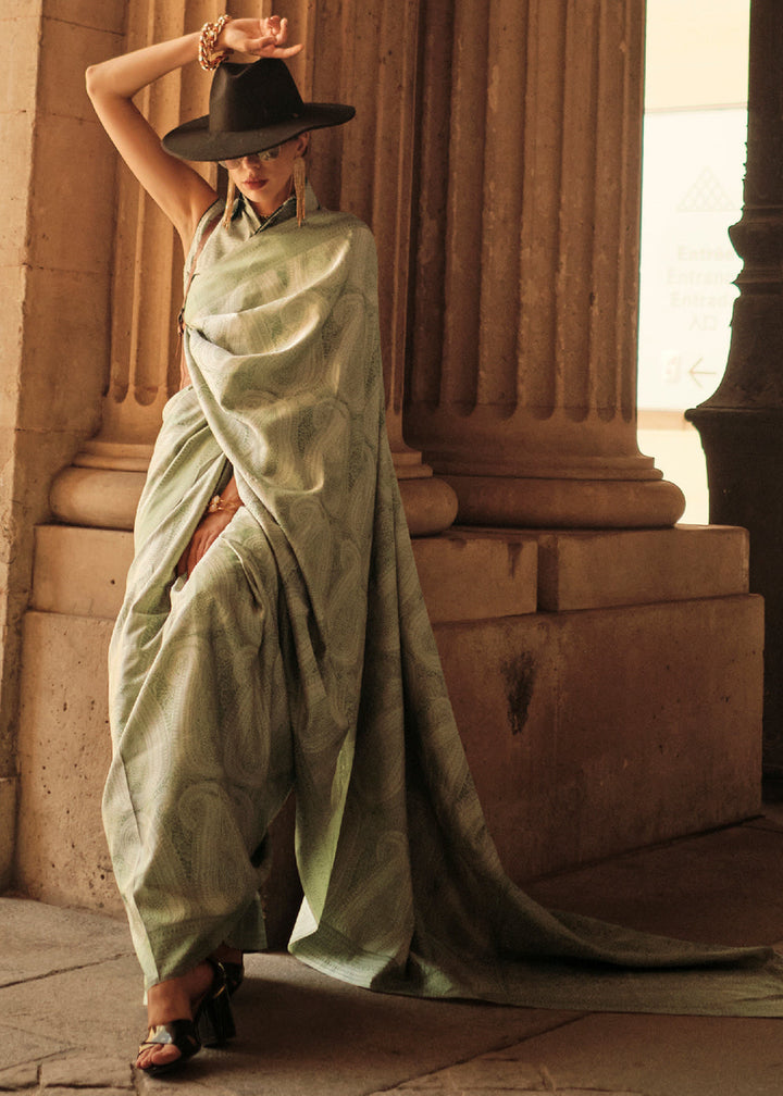 Fern Green Woven Satin Silk Saree