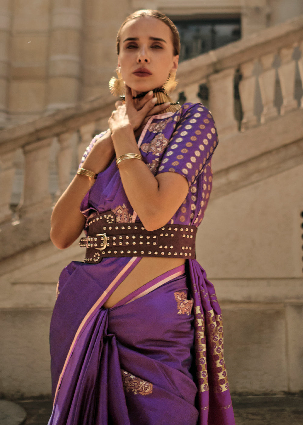 Electric Purple Handloom Woven Satin Silk Saree