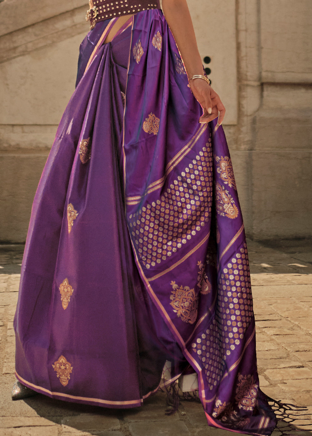 Electric Purple Handloom Woven Satin Silk Saree