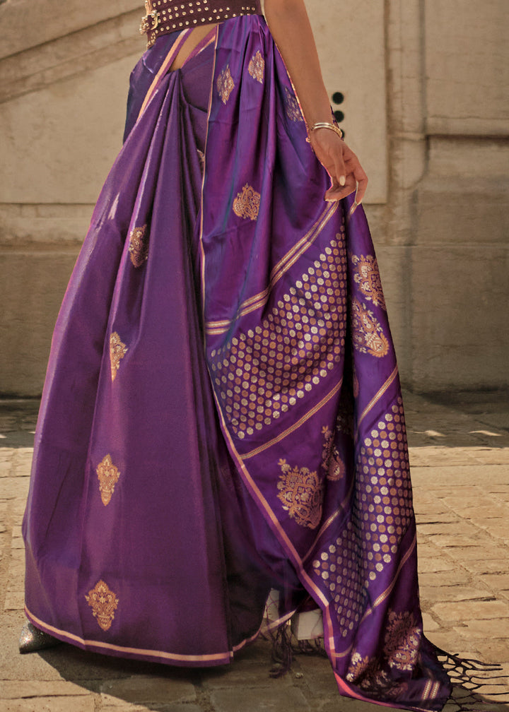 Electric Purple Handloom Woven Satin Silk Saree