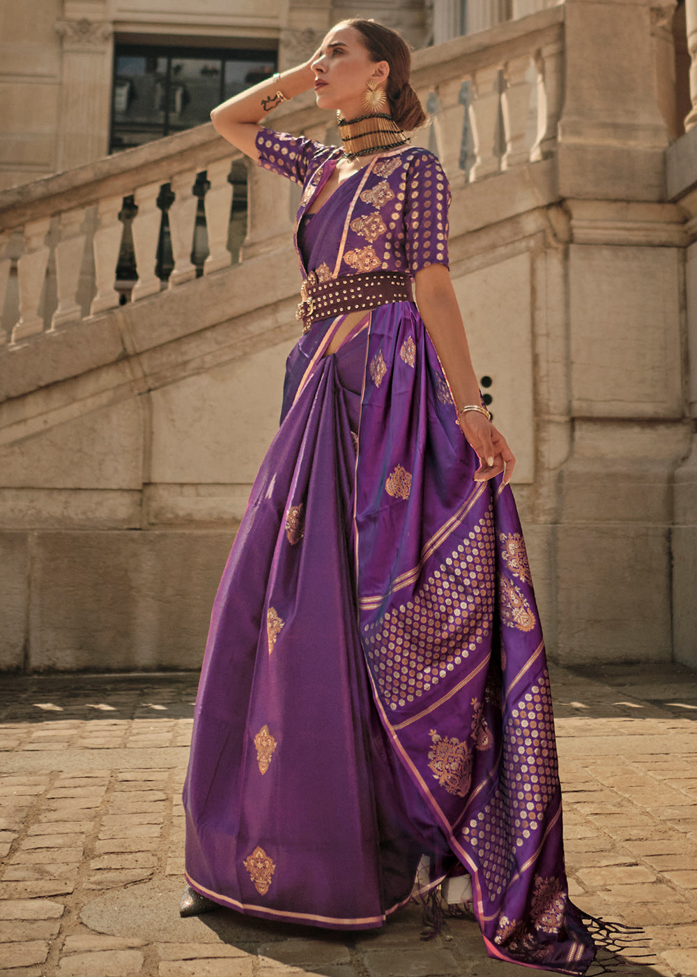 Electric Purple Handloom Woven Satin Silk Saree