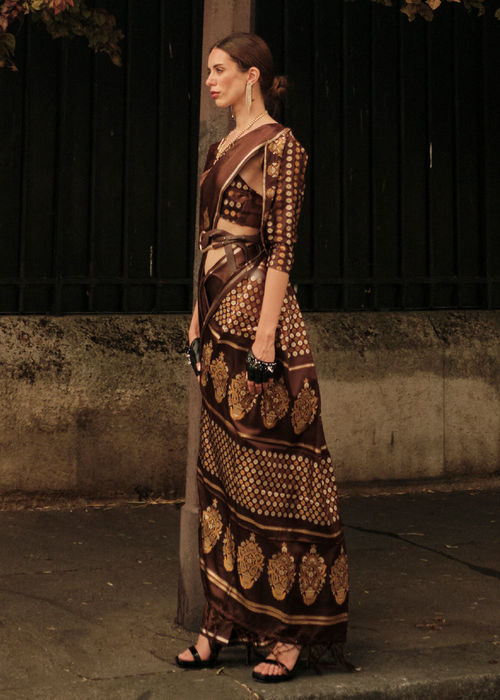 Coffee Brown Handloom Woven Satin Silk Saree