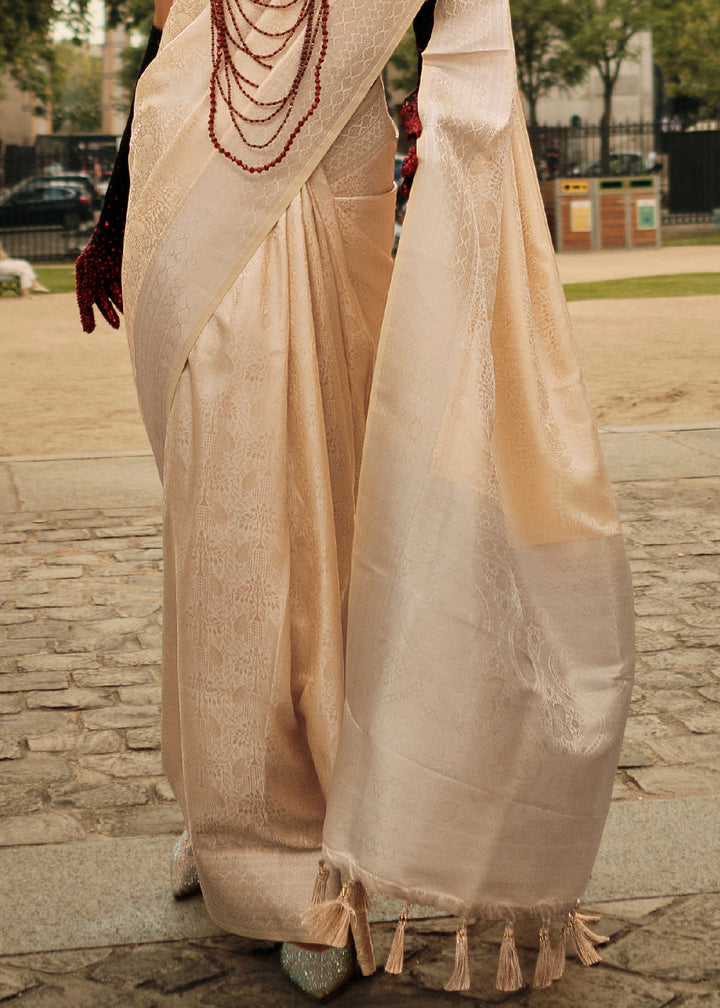 Beige Brown Handloom Woven Satin Silk Saree