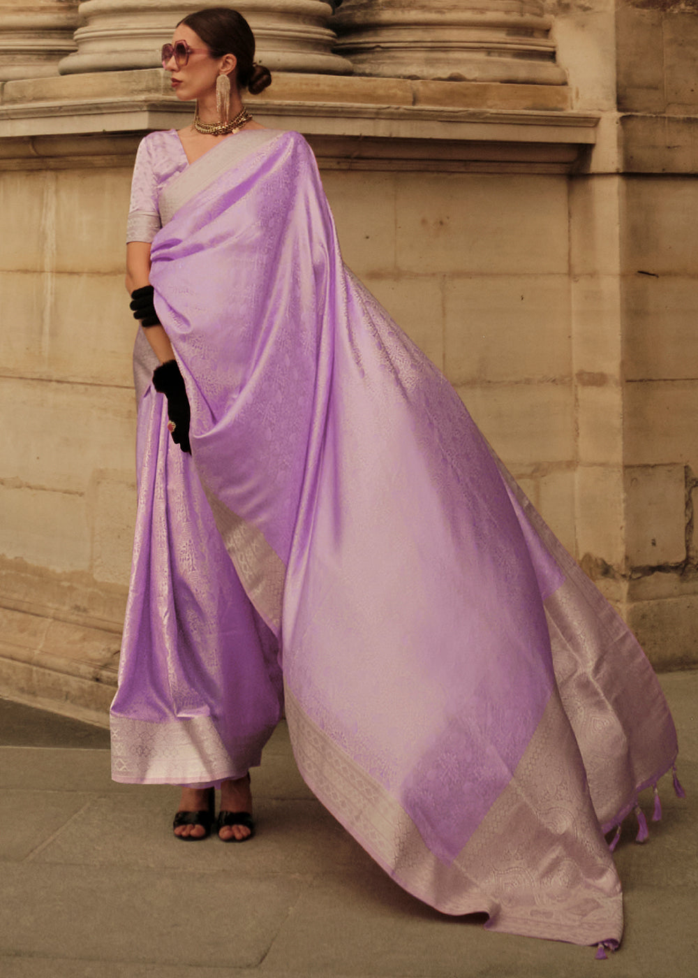 Helio Purple Handloom Woven Satin Silk Saree