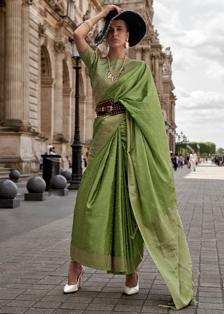 Cool Green Handloom Woven Satin Silk Saree