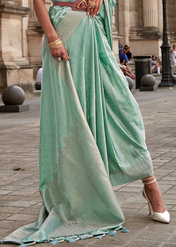 Light Blue Handloom Woven Satin Silk Saree